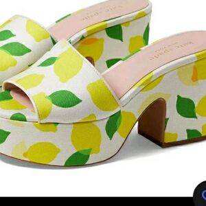 New Kate Spade Ibiza Lemon Print Platform Mules 6.5